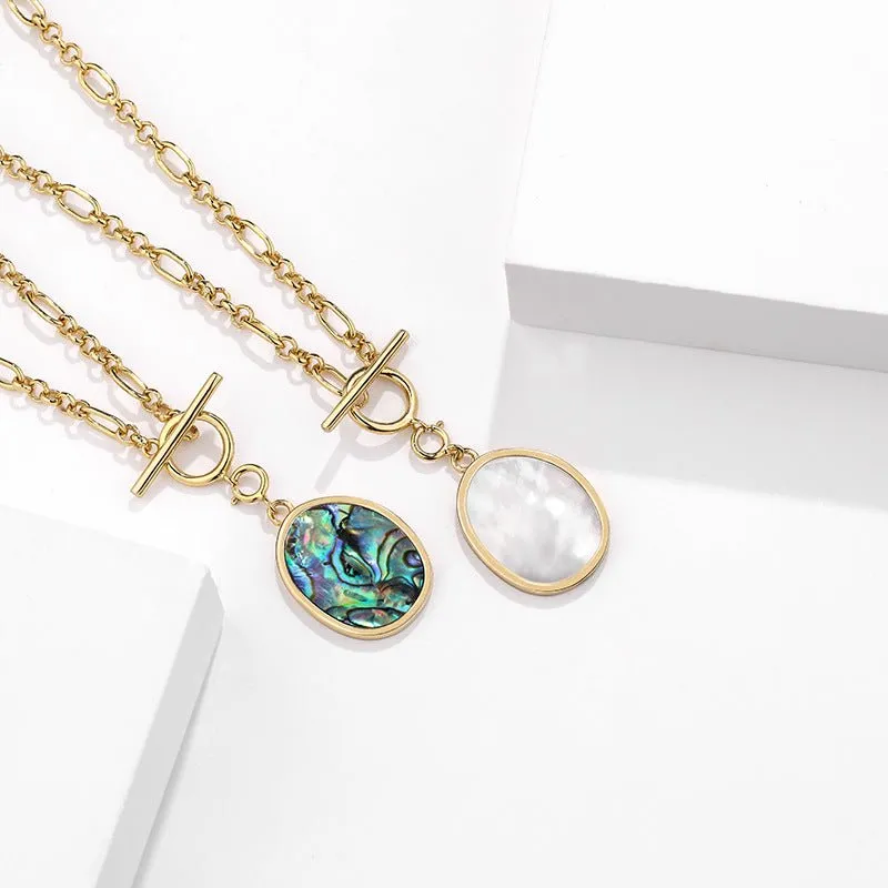 Women Sterling Silver Geometry Abalone Shell Necklace