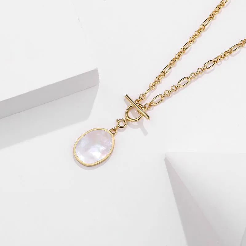 Women Sterling Silver Geometry Abalone Shell Necklace