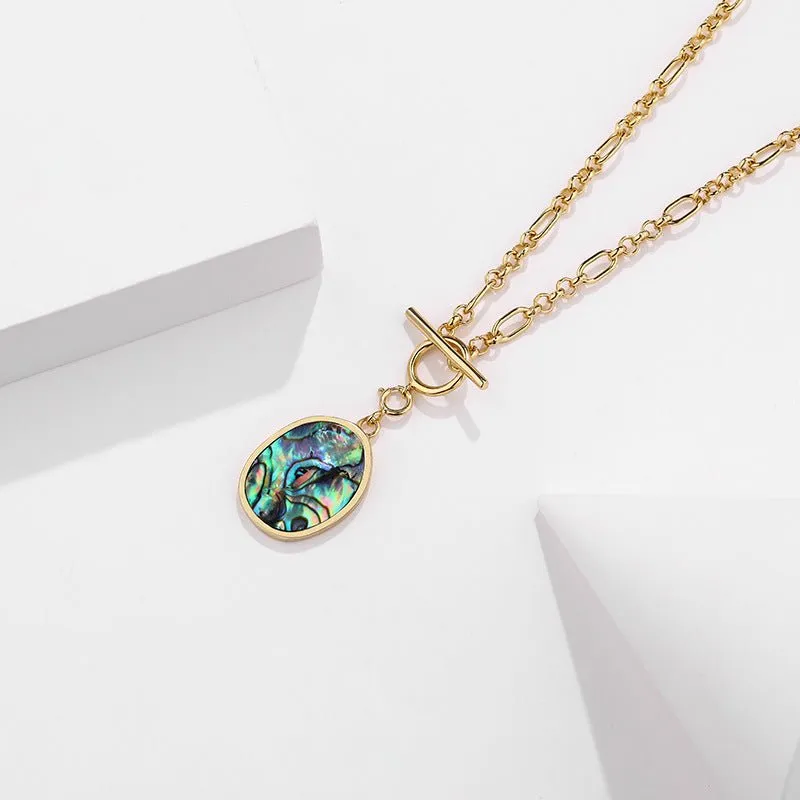 Women Sterling Silver Geometry Abalone Shell Necklace