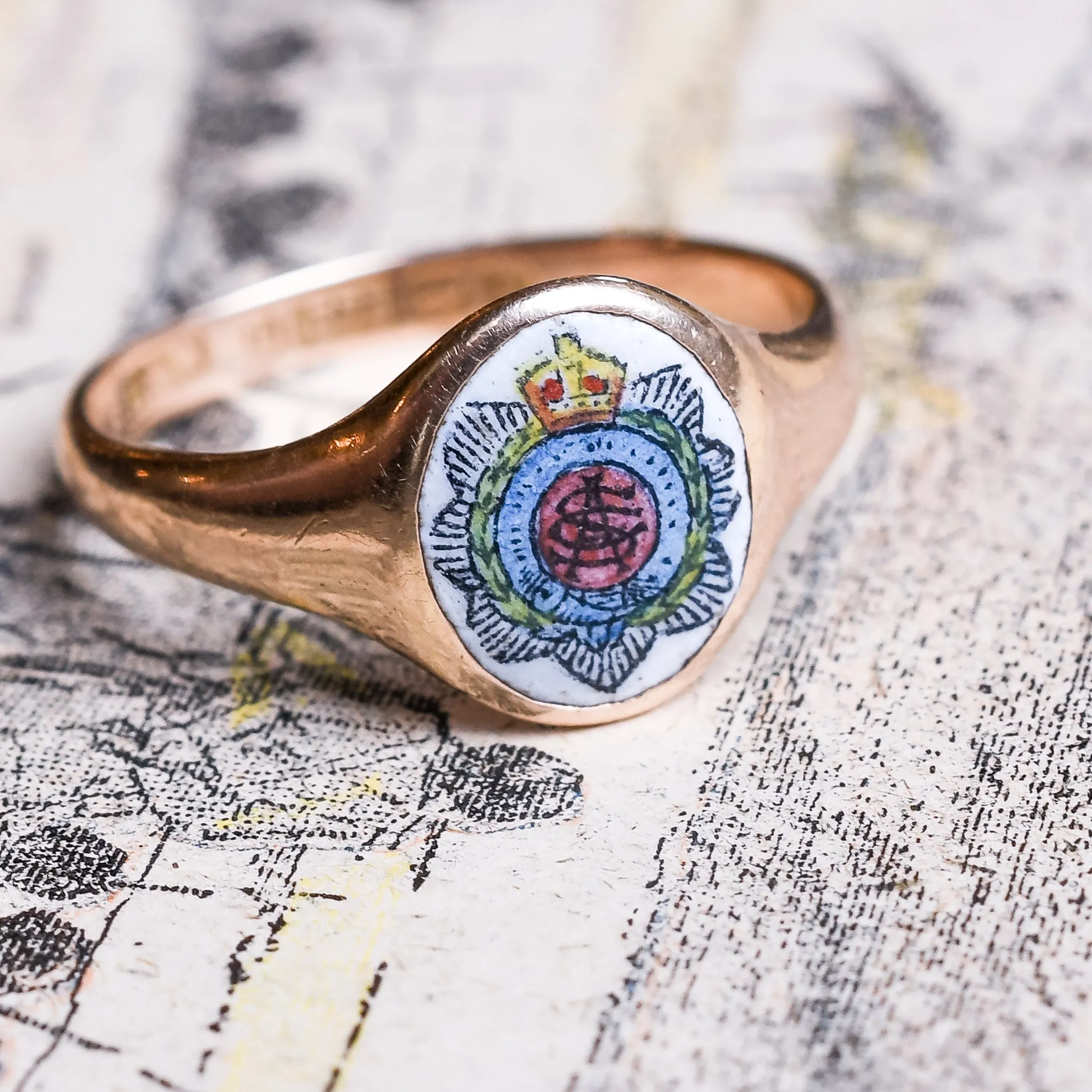WW1 Enamel Army Service Corps Signet Ring