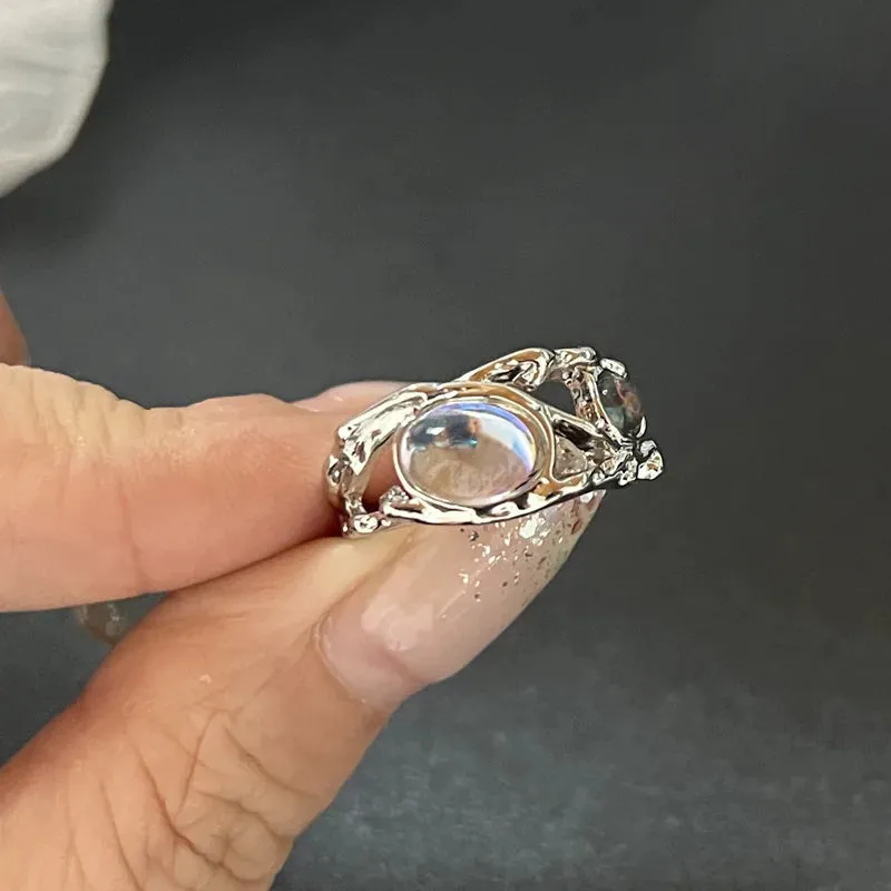 Y2K Crystal Rings Kpop Heart Adjustable Ring Irregular Geometry Punk Vintage Rings Set for Women Girls New Fashion Jewelry